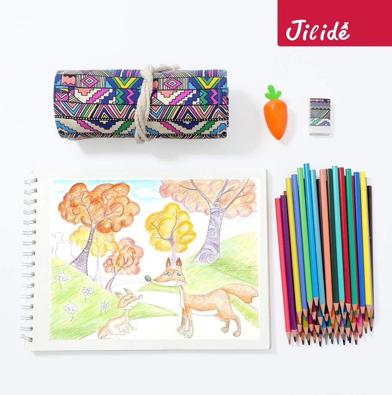 YSJILIDE Erasable Colored Pencils Set for Adults and Kids 48 Count Coloring Pencils for Drawing, Sketching, Adult Coloring Books with Eraser, Sharpener, Canvas Pencil Roll Wrap Back to School Supplies - Image 2